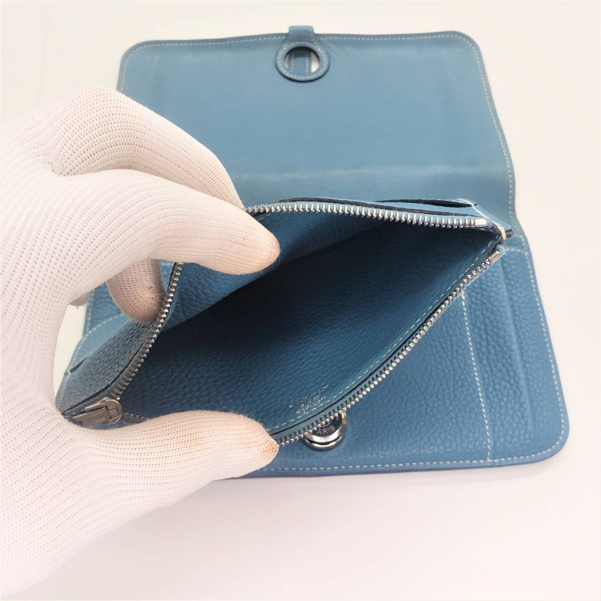 美品】HERMES エルメス ドゴンGM ブルージーン 刻印□I 2つ折り財布