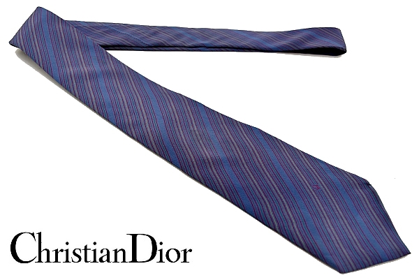 N490★送料無料★Christian Dior PARIS クリスチャンディオール★ストライプ柄ブルー 高級シルクネクタイ_下記に追加画像あります。ご覧ください