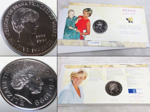 ダイアナ妃追悼５ポンド白銅貨 1995年 メモリアルコイン 切手カバー(PNC) ３枚セット 美品_写真３
