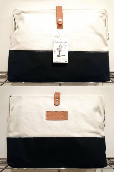  unused paraffin canvas . frame clutch bag white navy blue ButlerVernerSails canvas made in Japan domestic production second bag bag bag in stock bai color two-tone new goods 