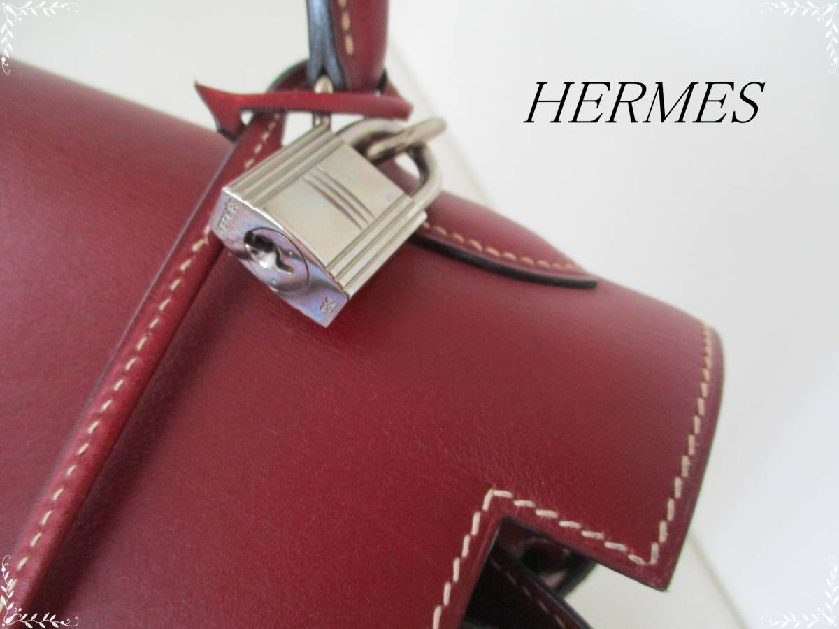 ■送料無料■　エルメス HERMES　ケリー32 外縫い　ハンドバッグ　ルージュアッシュ　ヴォーシャモニー　パラジウム金具