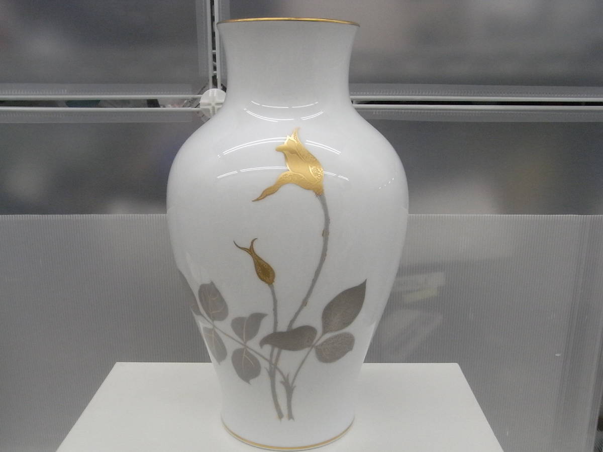 大倉陶園 金彩 バラ 薔薇 大型 フラワー ベース 花瓶 35cm