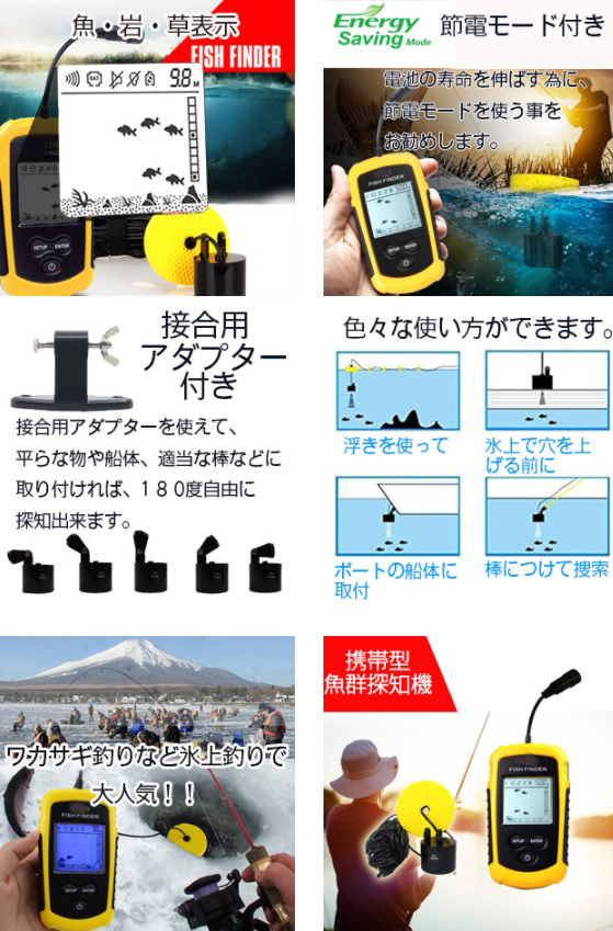 魚群探知機 携帯型 ポータブル ソナー 日本語説明書付き　ワカサギ釣り バス釣り フィッシュファインダー_画像3