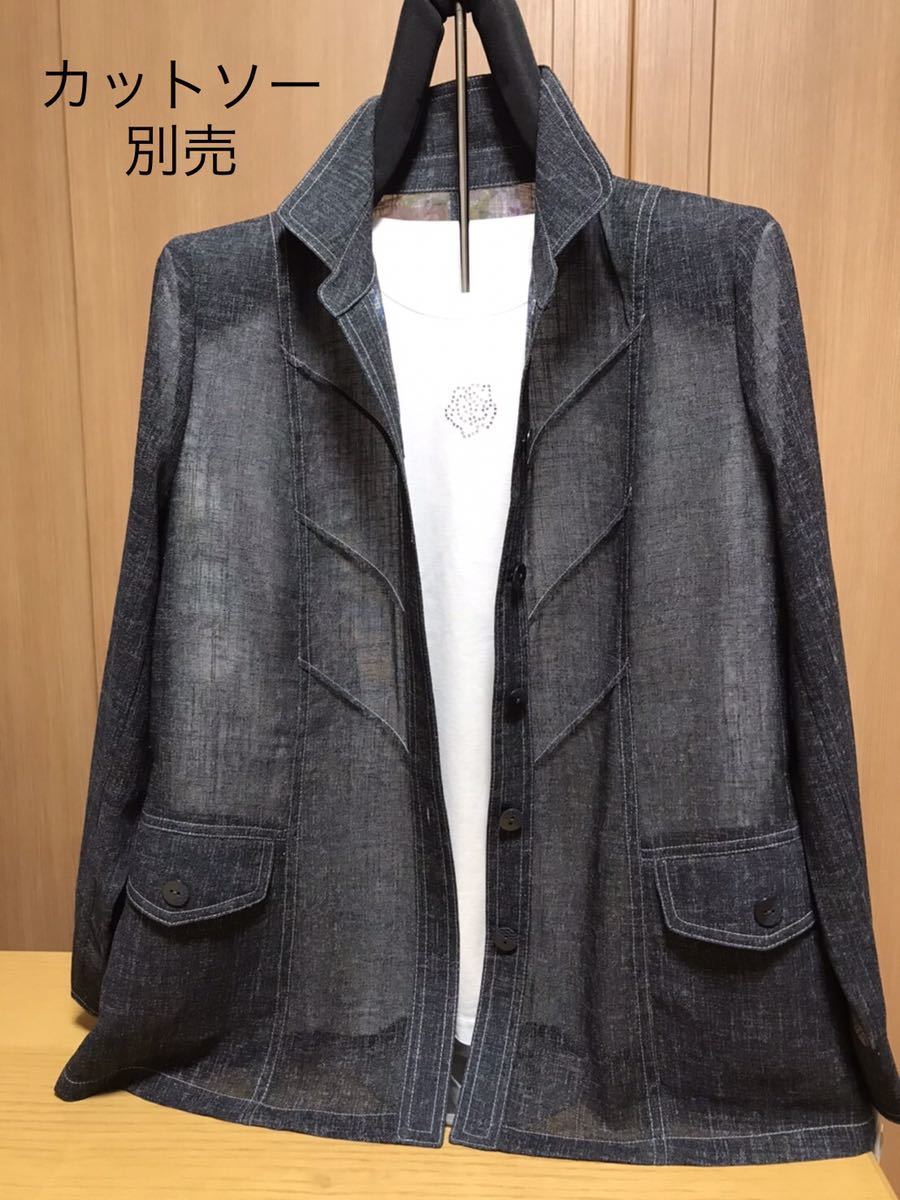 [新品] 激安・在庫処分　Lサイズ　レディースジャケット　ミセスピンタックジャケット　婦人デザインジャケット　紺色_画像1
