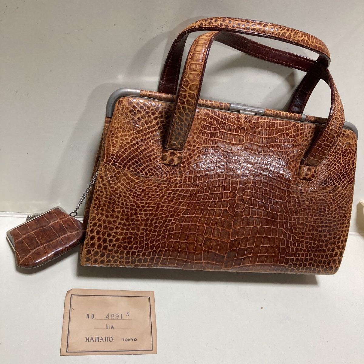 ワニ革 ハンドバッグ 昭和レトロ ミニ財布 エキゾチックレザー