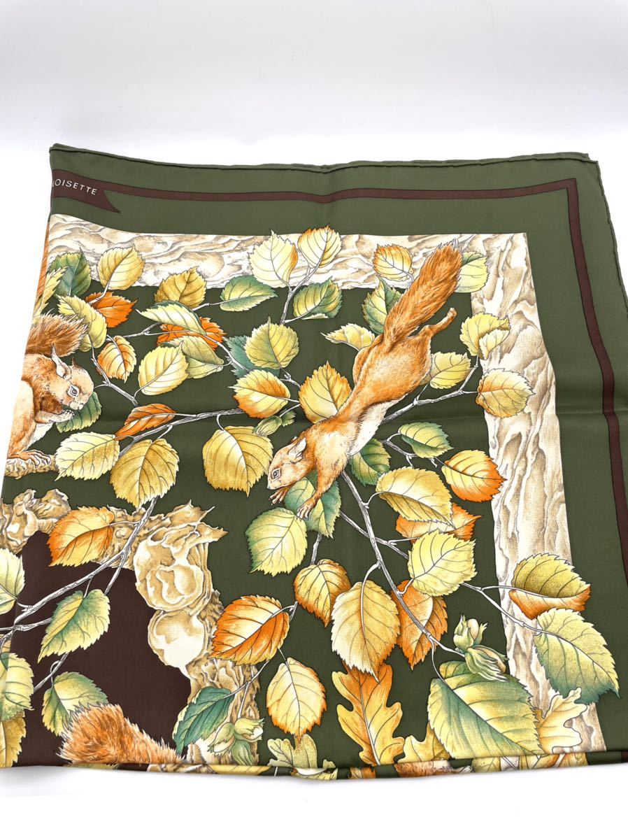 エルメス HERMES カレ90○シルク大判スカーフ リス柄 箱付き