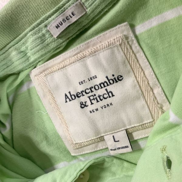 良品 Abercrombie&Fitch アバクロンビー&フィッチ ヘビーウエイト 半袖 ボーダー ポロシャツ メンズ Lサイズ グリーン_画像5