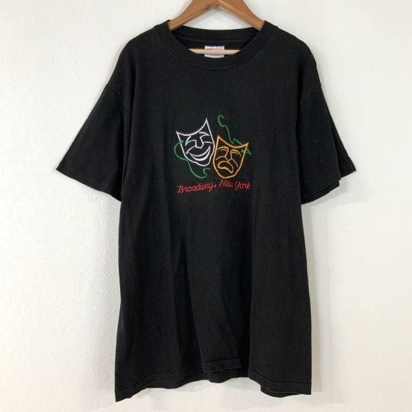希少 90‘s USA製 Hanes ヘインズ ブロードウェイ ニューヨーク 刺繍 半袖 tシャツ メンズ Mサイズ トレンド ブラック_画像1