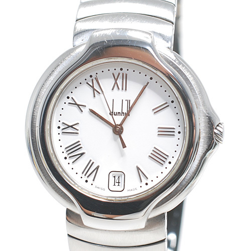 ダンヒル メンズ 腕時計 ニュー ミレニアム ホワイト文字盤 デイト付き 電池交換 ライトポリッシュ済み(9460)_画像1