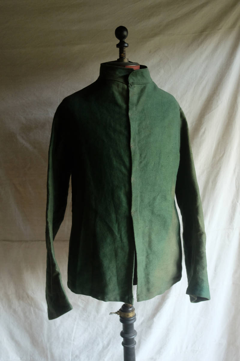 1920's 1930's フランス ヴィンテージ グリーンモールスキンワークジャケット 10s20s30s40s リネン スモック コート ベスト シャツ パンツ