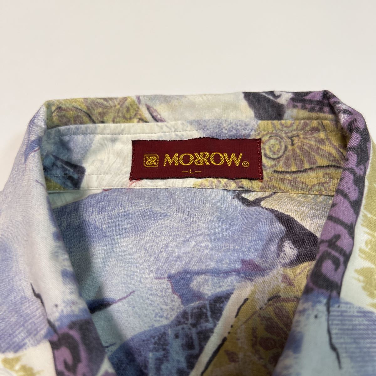 MORROW 総柄 柄シャツ レトロ アート ビンテージ 長袖シャツ ポリエステル45% 綿55%_画像4