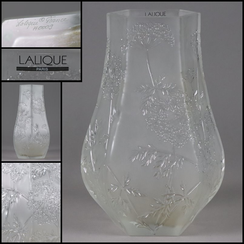 西洋アンティーク【 ルネ・ラリック LALIQUE 】フランス製 クリスタルガラス 花瓶 フラワーベース 時代物 骨董品 古美術品 [HD329]高さ29cm_画像1