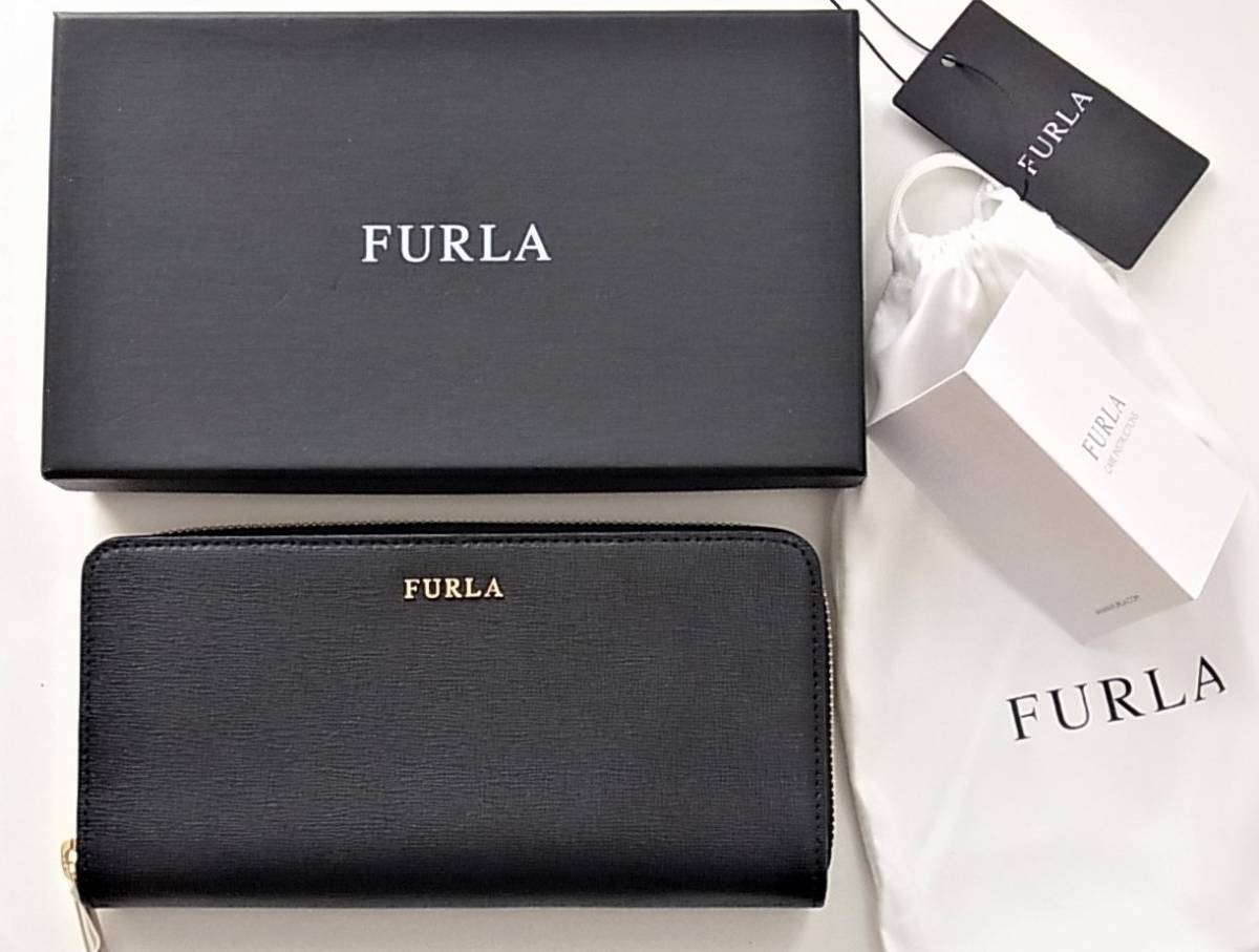 未使用 FURLA フルラ レザー 長財布 黒 ブラック BABYLON ONYX ロングウォレット ラウンドファスナー 箱付き ラウンドジップ