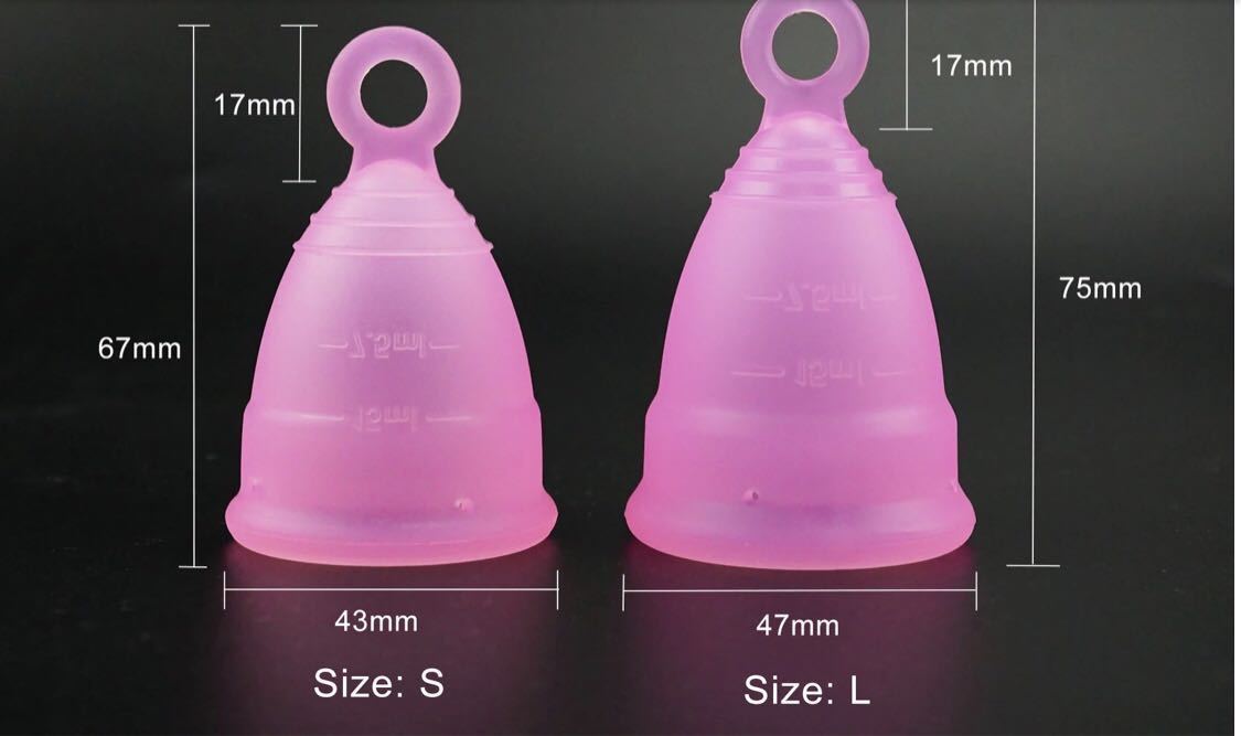 FDA認証月経カップ全8色Sサイズ Lサイズ選べる2個セット,携帯巾着袋,洗浄カップ付き計4点セット
