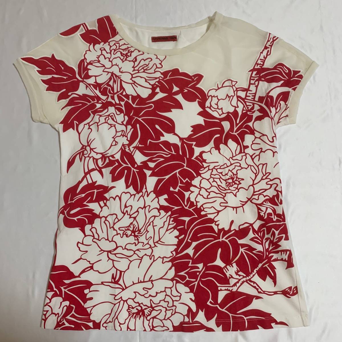 vivienne tam ヴィヴィアンタム　花柄　トップス　Tシャツ　カットソー　メッシュ　ネット　コットン　mesh cotton archive_画像1