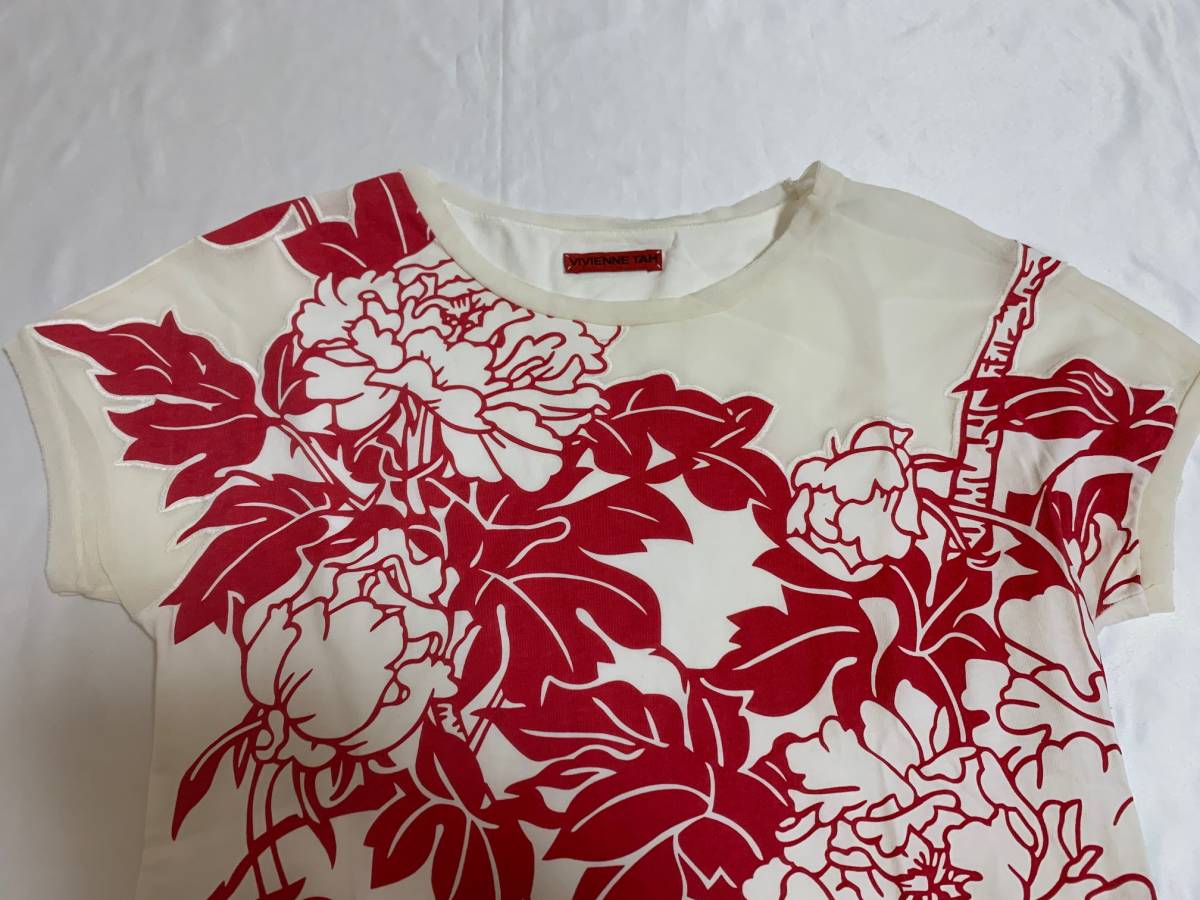 vivienne tam ヴィヴィアンタム　花柄　トップス　Tシャツ　カットソー　メッシュ　ネット　コットン　mesh cotton archive_画像2