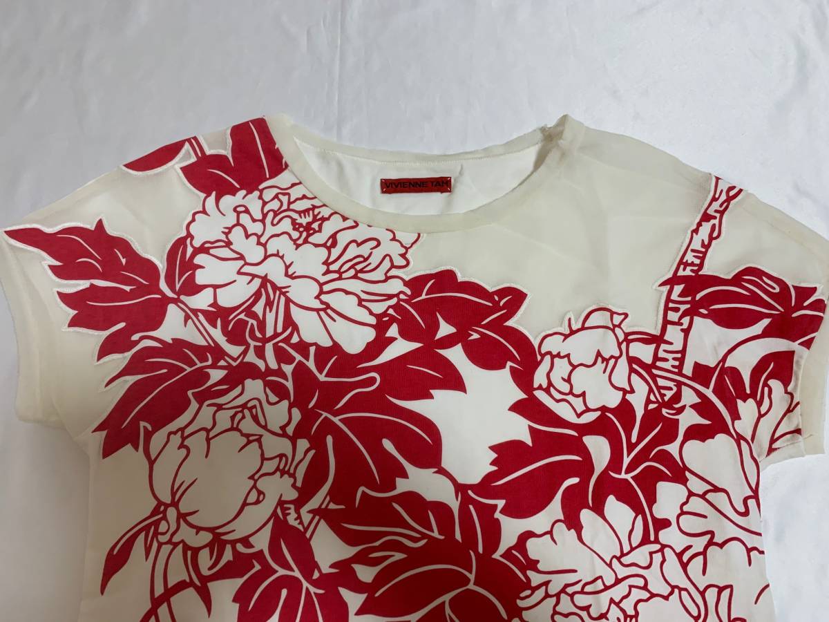 vivienne tam ヴィヴィアンタム　花柄　トップス　Tシャツ　カットソー　メッシュ　ネット　コットン　mesh cotton archive_画像7