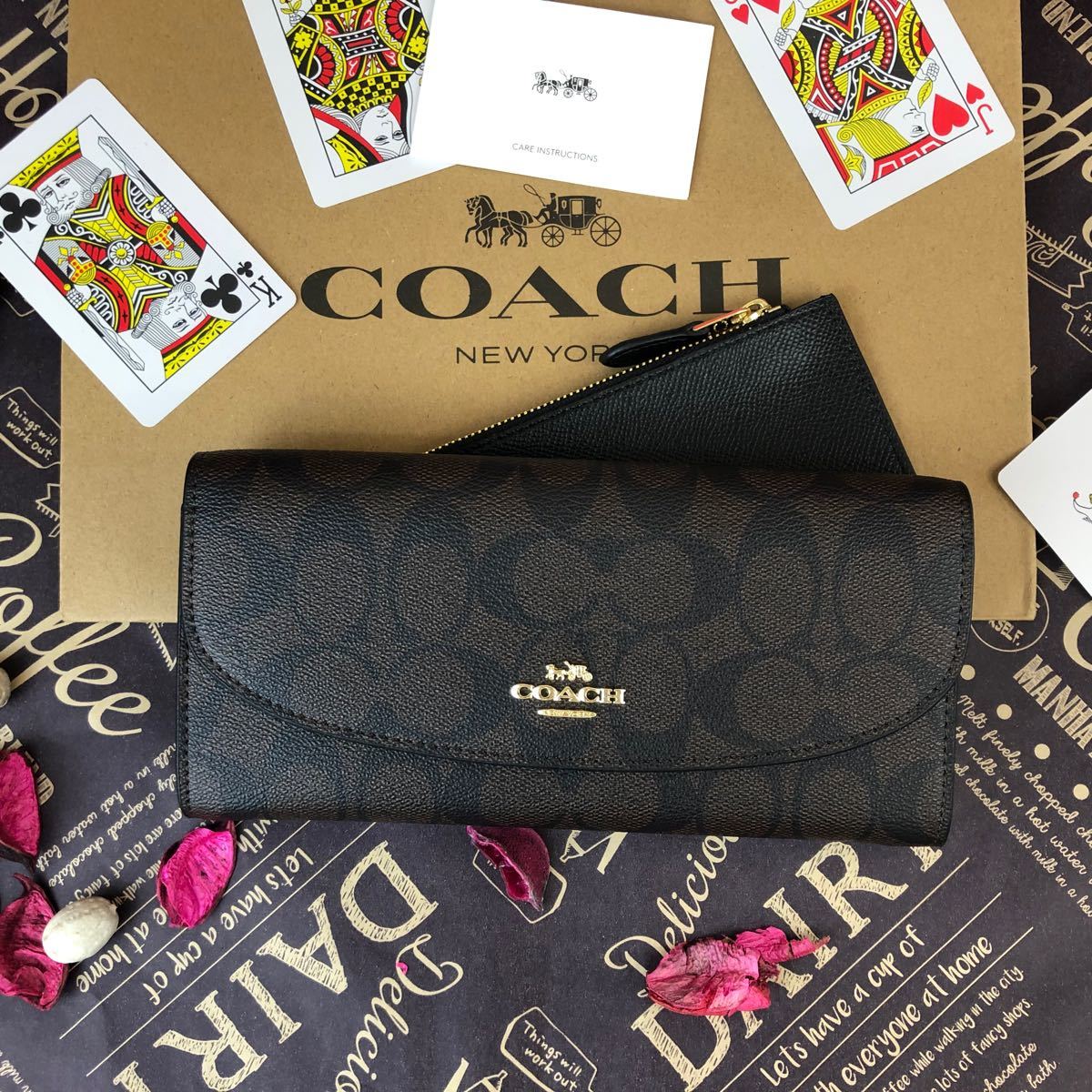 ショッピングオーダー COACH コーチ 長財布 大きな花柄 青