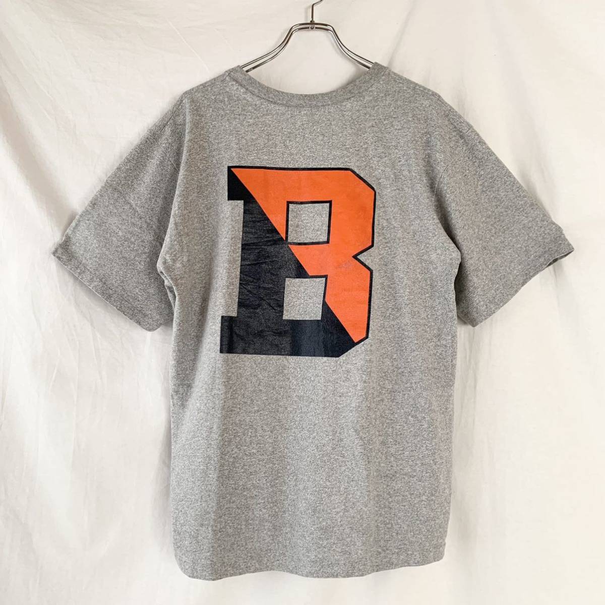 90s USA製 The Cotton Exchange BUCKNELL BISON バックネル大学 両面プリント デカロゴ カレッジ Tシャツ L ヴィンテージ 杢グレーの画像1