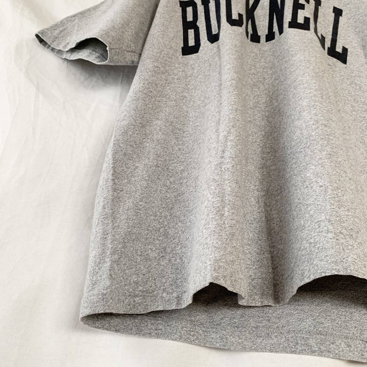 90s USA製 The Cotton Exchange BUCKNELL BISON バックネル大学 両面プリント デカロゴ カレッジ Tシャツ L ヴィンテージ 杢グレーの画像6