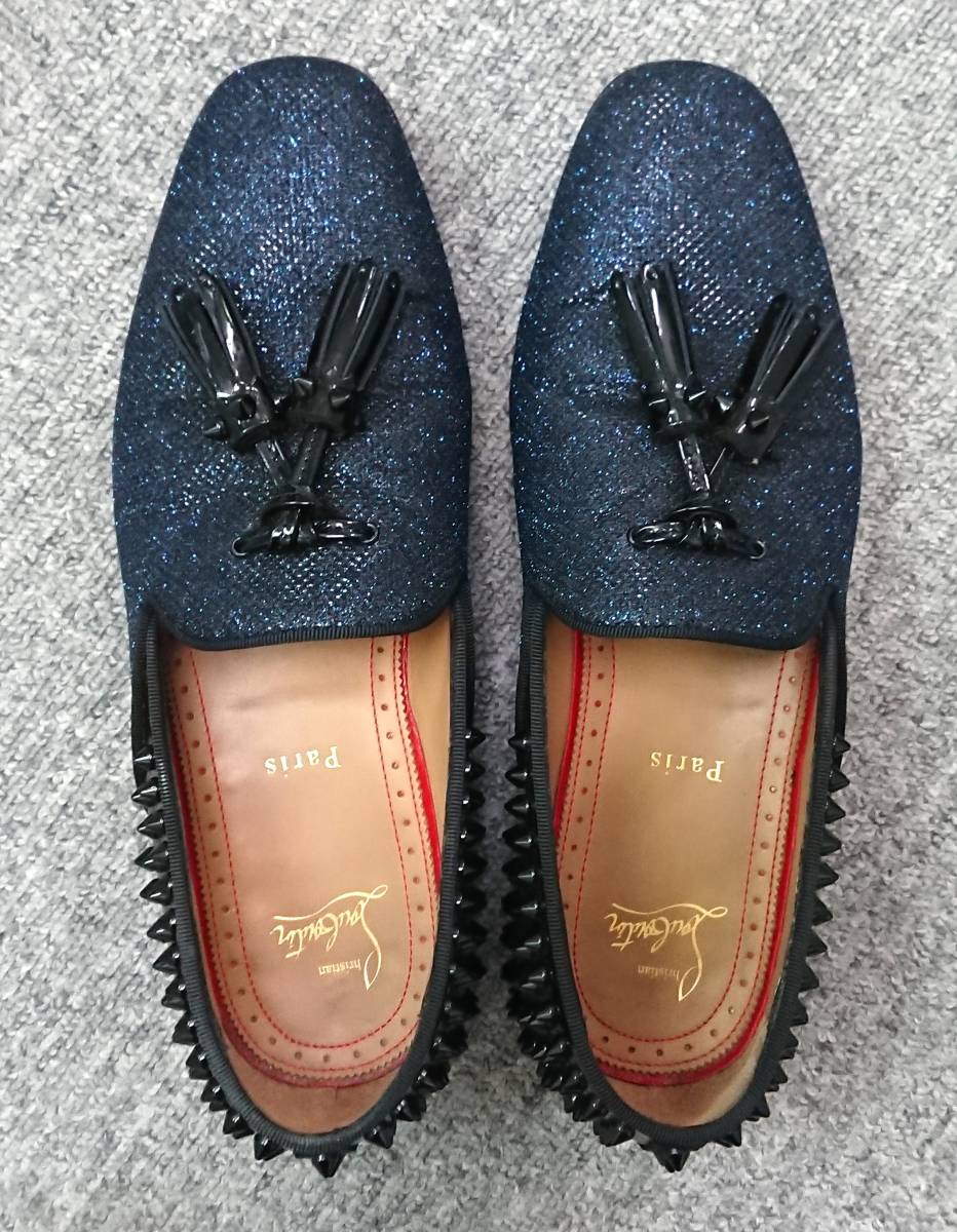 定価15万■Christian Louboutin■クリスチャンルブタン■タッセル グリッターラメ■エナメルレザー スタッズスパイク■40■スリッポン_画像1