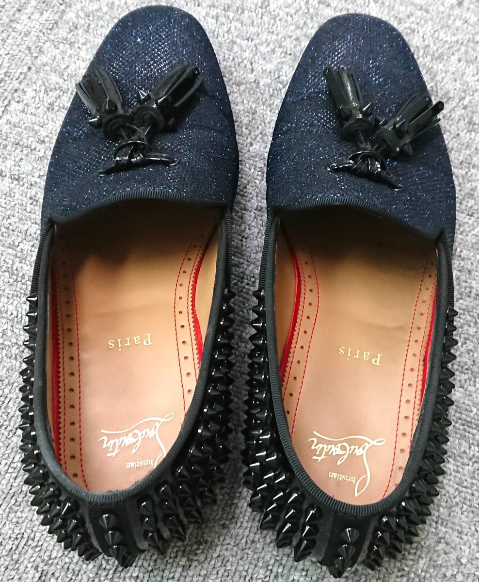 定価15万■Christian Louboutin■クリスチャンルブタン■タッセル グリッターラメ■エナメルレザー スタッズスパイク■40■スリッポン_画像8