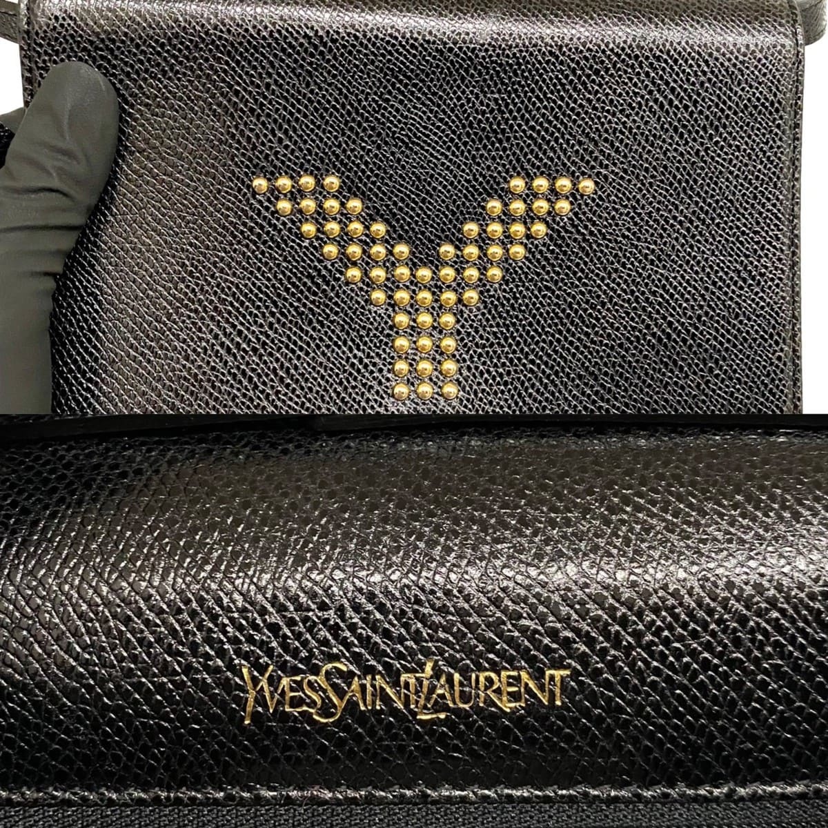 極 美品 保存袋付き イヴサンローラン YSL ヴィンテージ レザー ロゴ