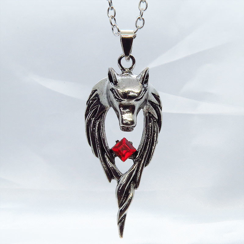  solid ...( Wolf ) head. pendant necklace red beads bread clock men's reti-z length adjustment possible adjuster possible 