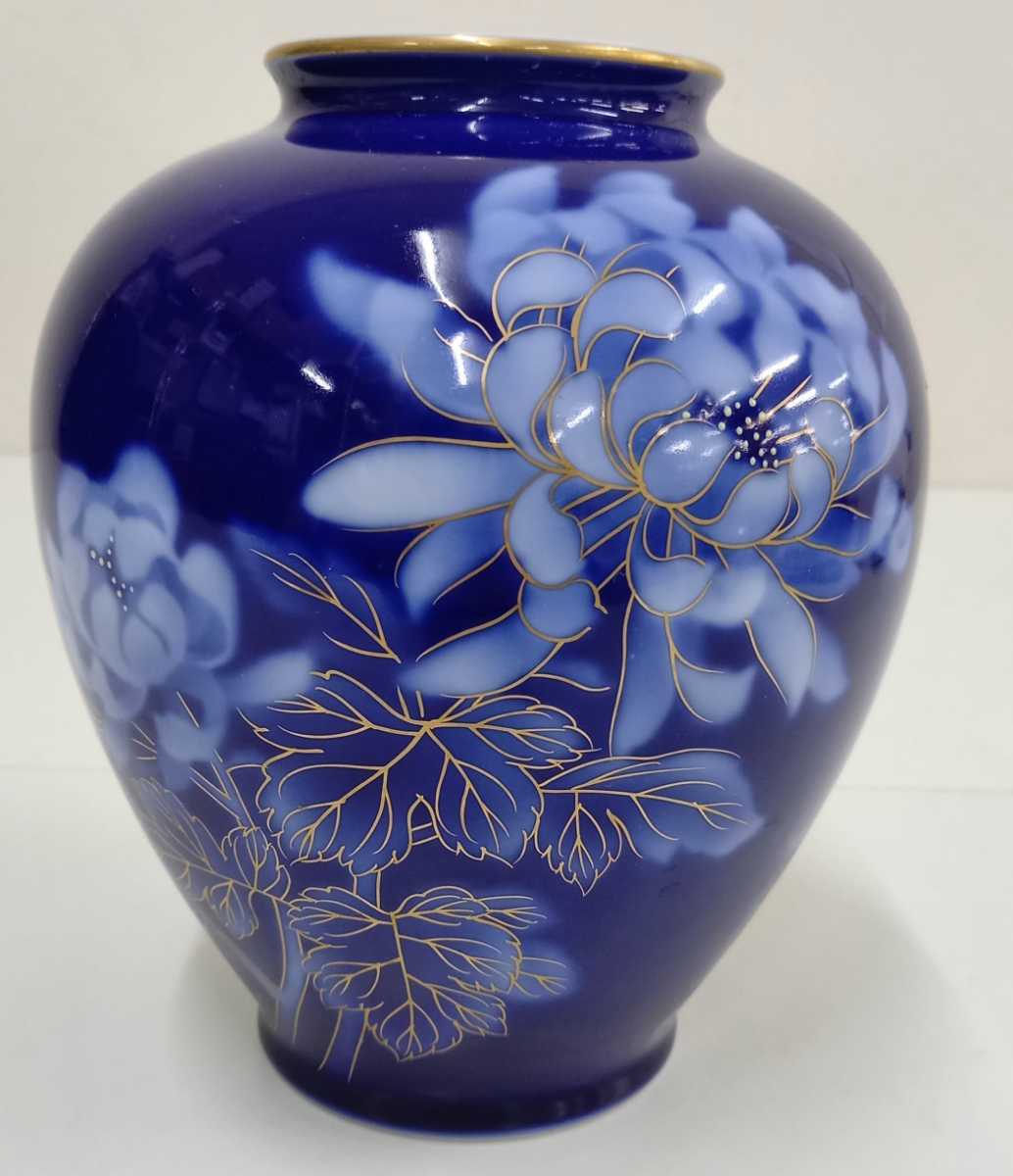 深川製磁 宮内庁御用達 花瓶 有田焼名工 金彩菊外赤紋 地赤金彩青色菊紋 菊外赤