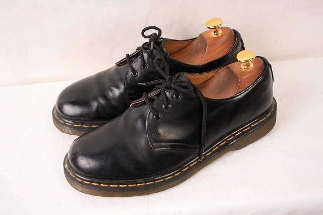 ドクターマーチン UK7/25.5cm-26.0cm/3ホール 黒 ブラック ブーツ レザー メンズ レディース dr.martens 中古 dm3094_画像1