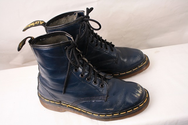 英国製ドクターマーチン UK6/24.5cm～25.0cm/8ホール 紺 ネイビー ブーツ レザー drmartens イングランド 中古 dh2569_画像7