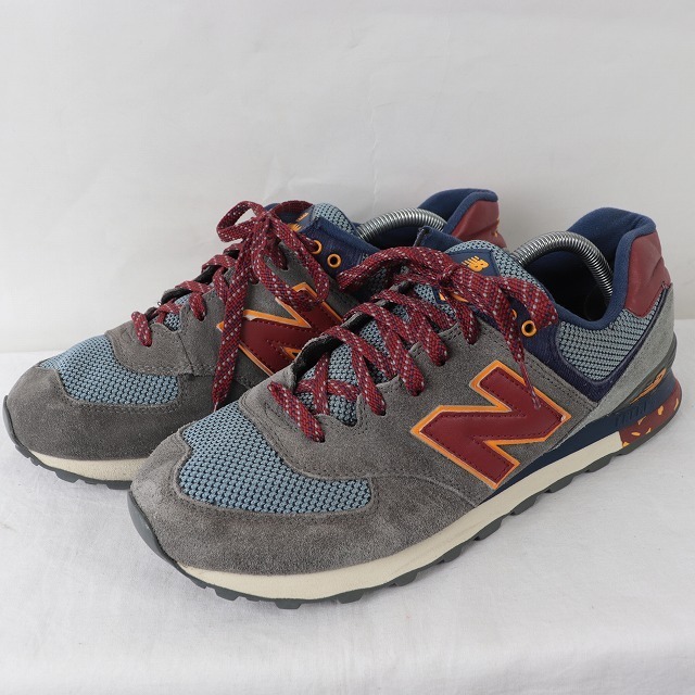 574 ニューバランス 28.0cm new balance ダークグレー 赤茶 紺 オレンジ 中古 古着 スニーカー メンズ yy3834