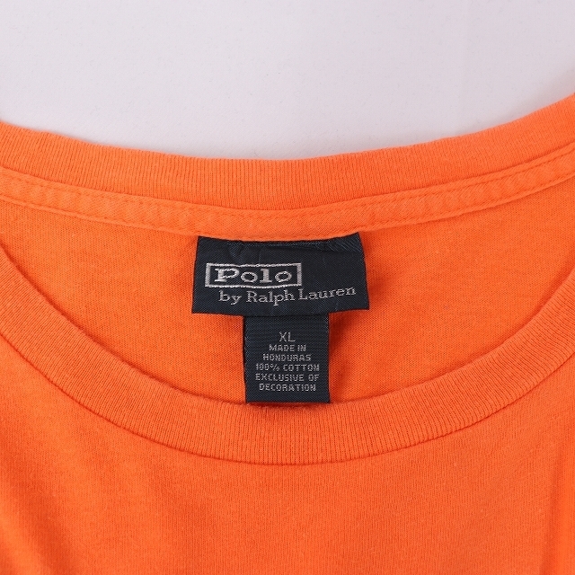 ラルフローレン Tシャツ XL オレンジ 水色 ワンポイント POLO RALPH LAUREN ビッグサイズ 大きめ 半袖 クルーネック メンズ 古着 st101_画像4