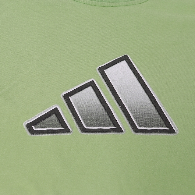 アディダス Tシャツ L 位 黄緑 半袖 adidas プリント ロゴ 大きめ ビッグサイズ/トレフォイル メンズ レディース 古着 中古 st142_画像4