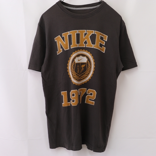 ナイキ Tシャツ M チャコール ロゴ NIKE 半袖 プリント ロゴ クルーネック メンズ レディース 古着 中古 st224_画像1