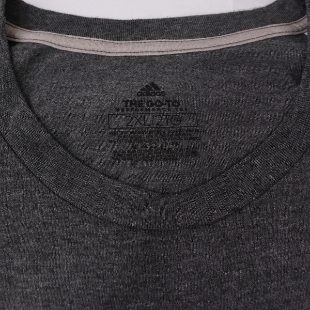 アディダス Tシャツ XXL チャコール ロゴ 黒 半袖 adidas クルーネック ビッグサイズ 大きめ/メンズ レディース 古着 中古 st217_画像4