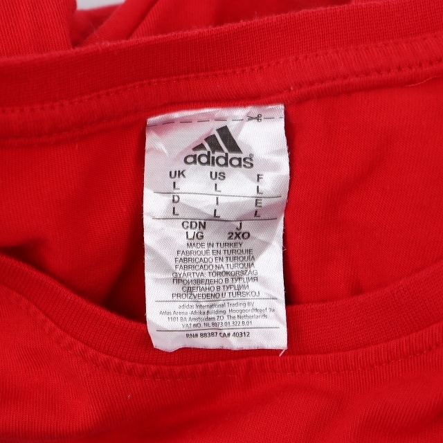 アディダス Tシャツ L 赤 白 半袖 adidas プリント ロゴ 大きめ /トレフォイル メンズ レディース 古着 中古 st139_画像3