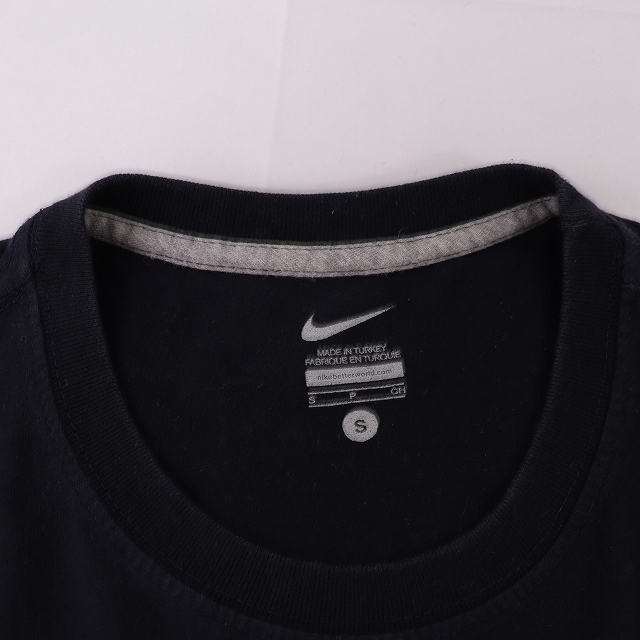 ナイキ Tシャツ S 位 紺 ダークネイビー デザイン NIKE 半袖 プリント ロゴ クルーネック メンズ レディース 古着 中古 st222_画像4