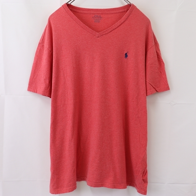 ラルフローレン Tシャツ XL 朱色 ワンポイント POLO RALPH LAUREN ビッグサイズ 大きめ 半袖 Vネック メンズ 古着 st112の画像1