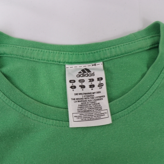 アディダス Tシャツ S 緑 白 半袖 adidas プリント ロゴ /トレフォイル レディース 古着 中古 st122_画像4