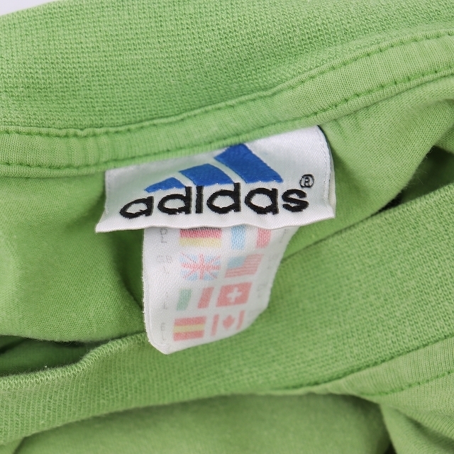 アディダス Tシャツ L 位 黄緑 半袖 adidas プリント ロゴ 大きめ ビッグサイズ/トレフォイル メンズ レディース 古着 中古 st142_画像3