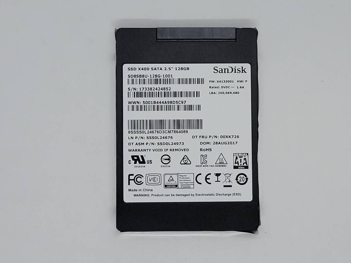 【SSD128GB】SanDisk　サンディスク（管：CW3-SD4-424852）2.5インチ SD8SB8U-128G-1001　6Gb/s 動作OK フォーマット済み 