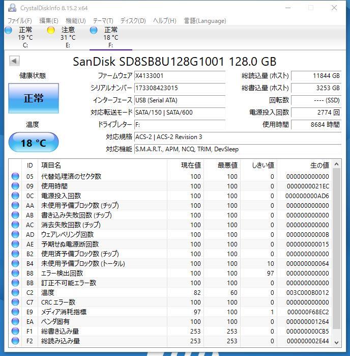 【SSD128GB】SanDisk　サンディスク（管：CW3-SD1-423015）2.5インチ SD8SB8U-128G-1001　6Gb/s 動作OK フォーマット済み 