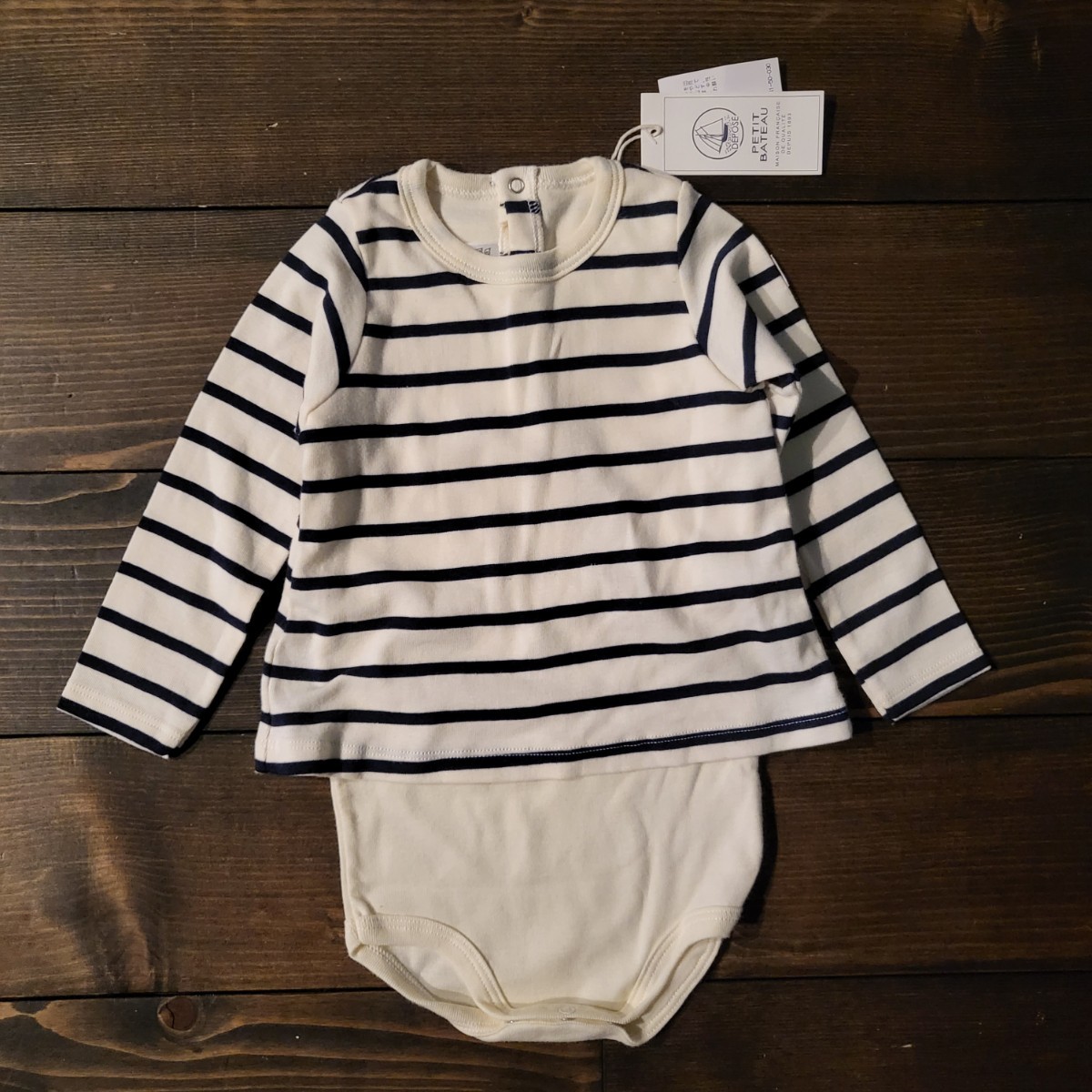 プチバトー PETIT BATEAU 長袖ロンパース ボーダー - ロンパース