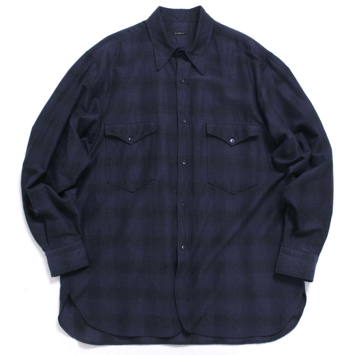 21AW COMOLI ウールシルク ワークシャツ 定価52,800円 size3 ネイビー