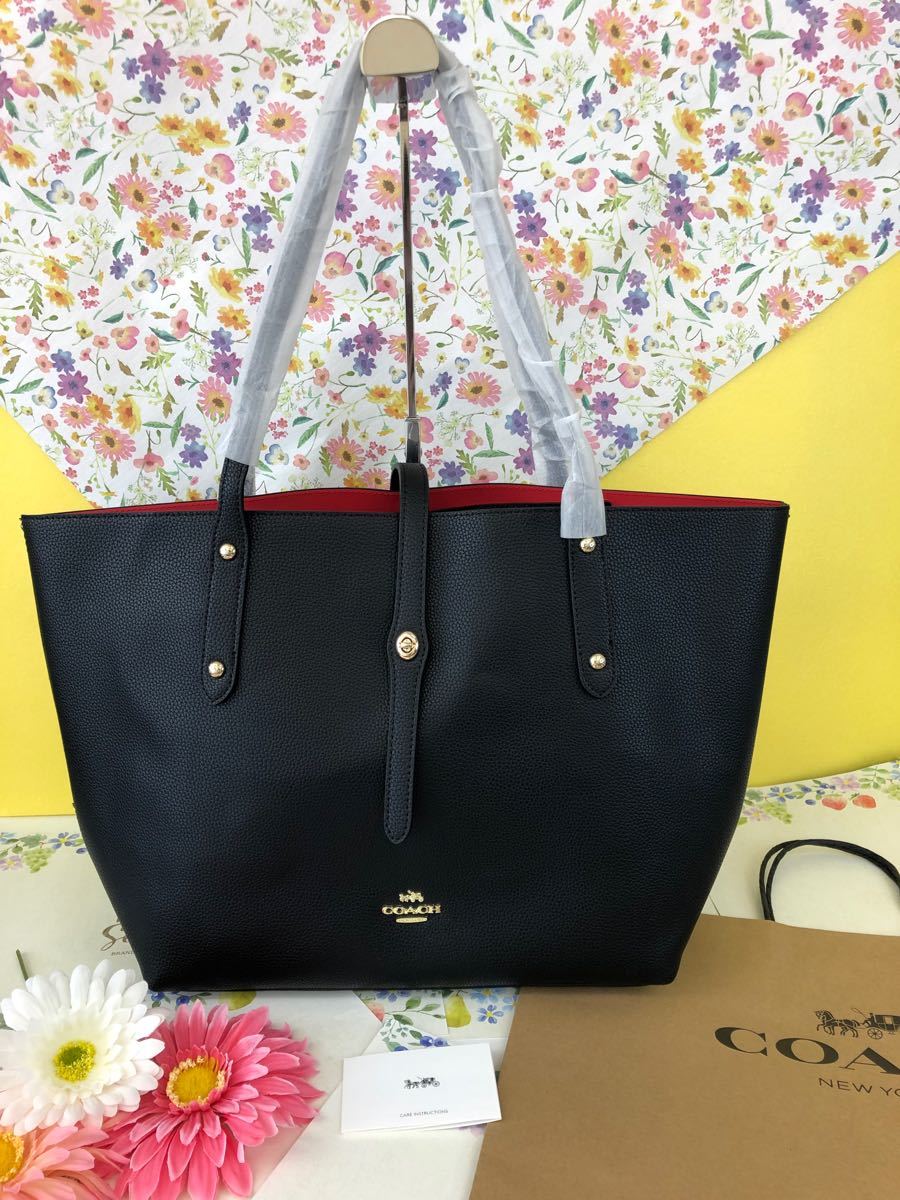 本物 COACH トートバッグ ドラマ使用*北川景子さん レッド ブラック