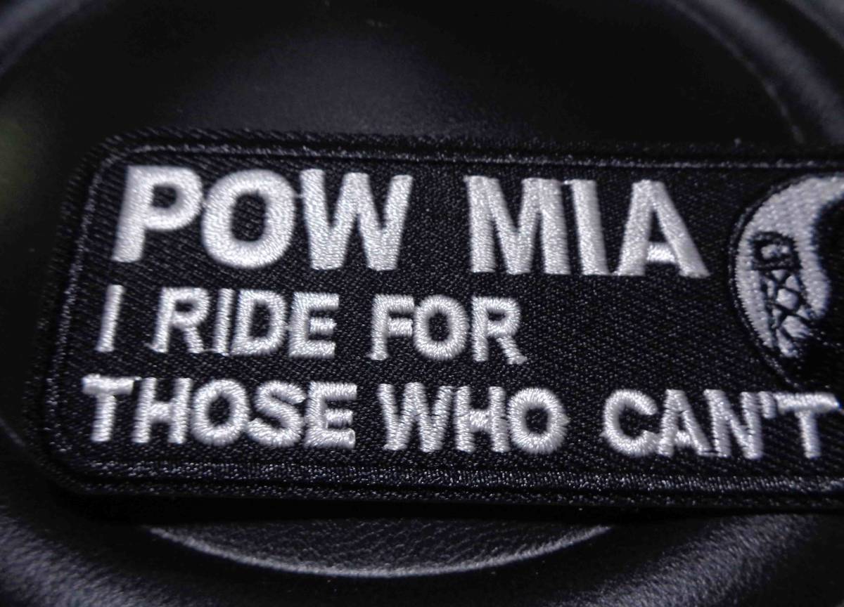 黒/長方形◆新品Pow Mia 戦争捕虜　I RIDE　FOR THOSE WHO CAN'T戦時行方不明者ワッペン◇アメリカ大型二輪車オートバイ　バイク　ハーレー_画像2