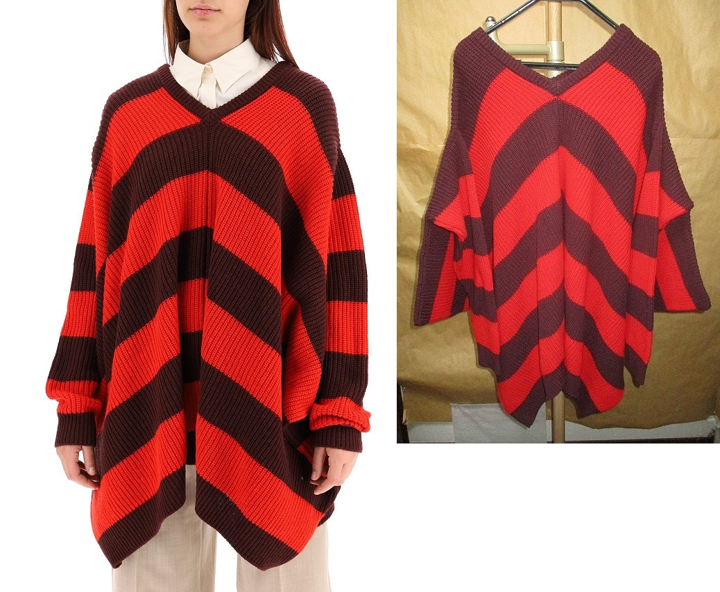 MARNI マルニ　20AW　striped knit cape sweater　オーバーサイズ　ボーダー　ニット　ケープ　40_画像1