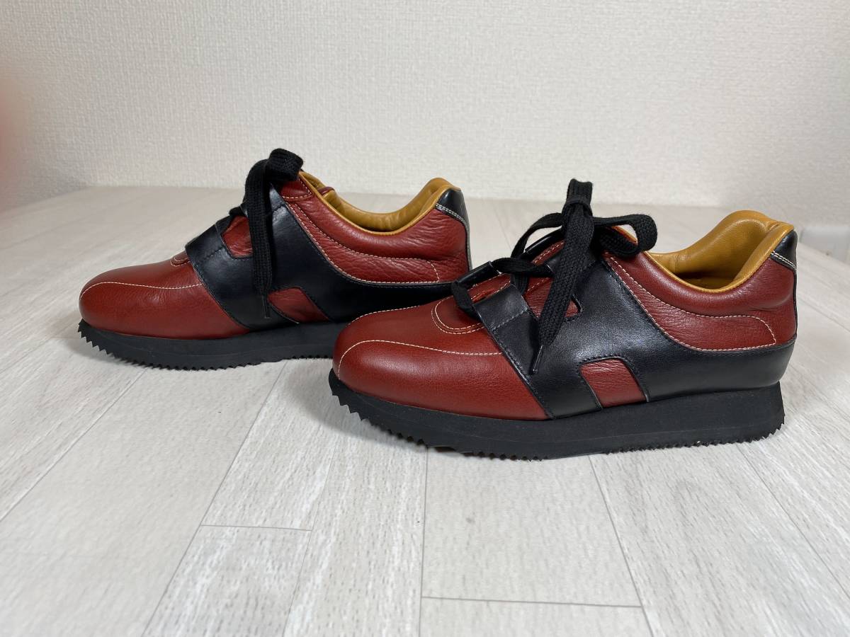 未使用☆HERMES エルメス クイック Hロゴ レザー スニーカー エンジ