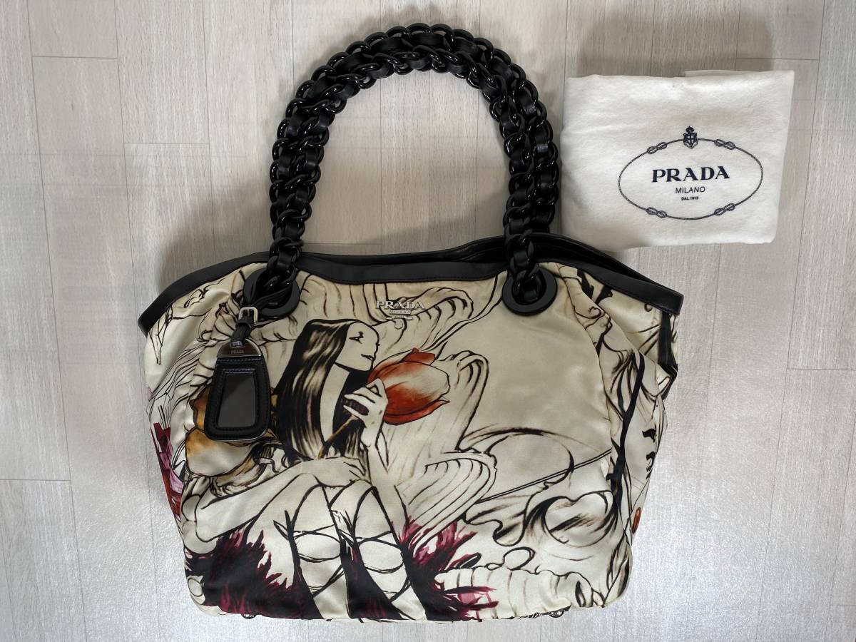 ☆激レア 美品！PRADA プラダ トートバッグ 女性像 イラスト 絵画風 レディース